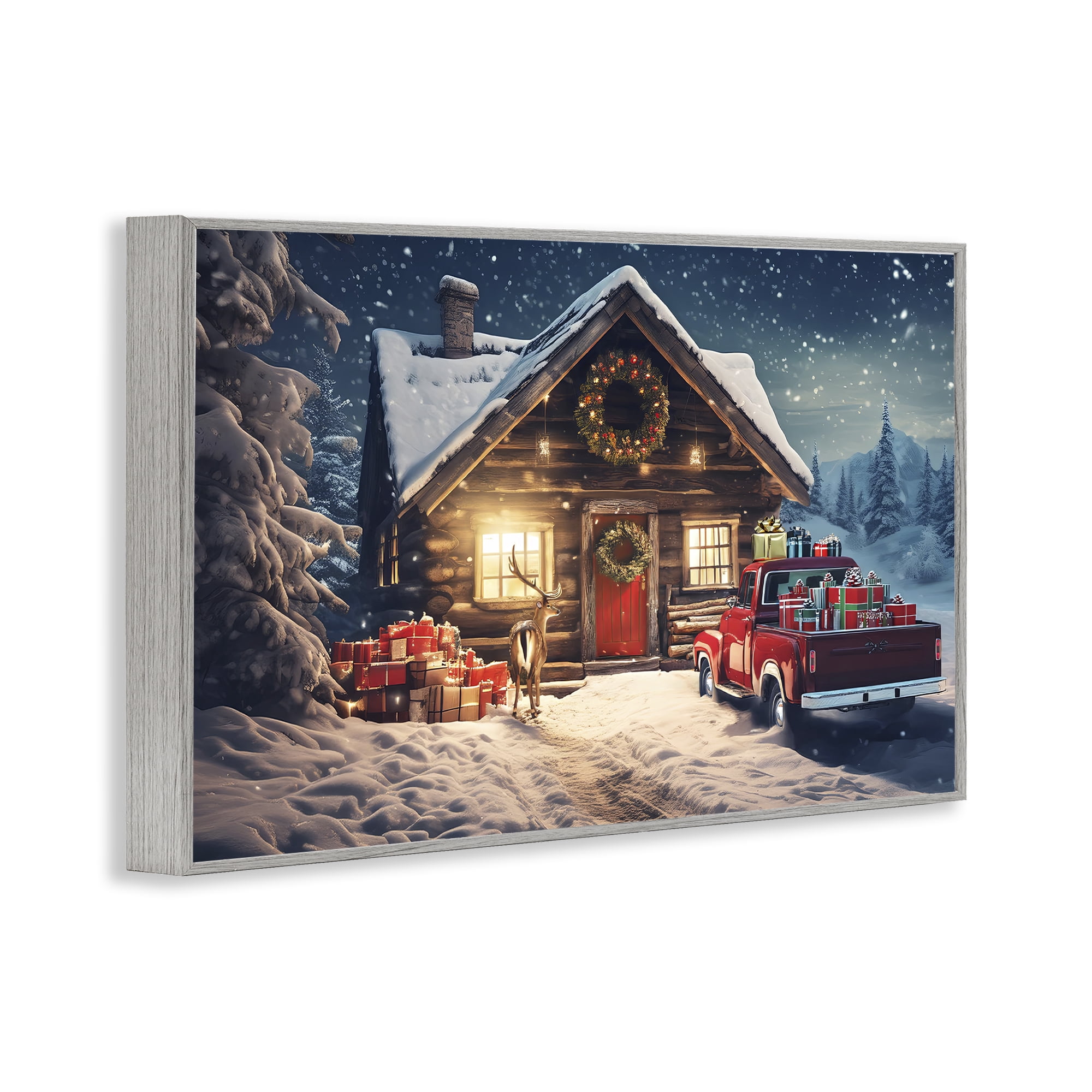 Stupell Industries Woodsy Holiday Cabin Holiday Painting Gray Framed Art Prints Wall Art, 30 x 20