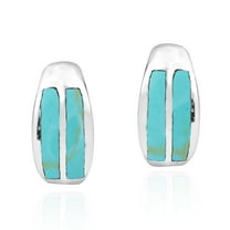 AeraVida Touches of Green Turquoise Inlay Vintage Sterling Silver Post Stud Earrings