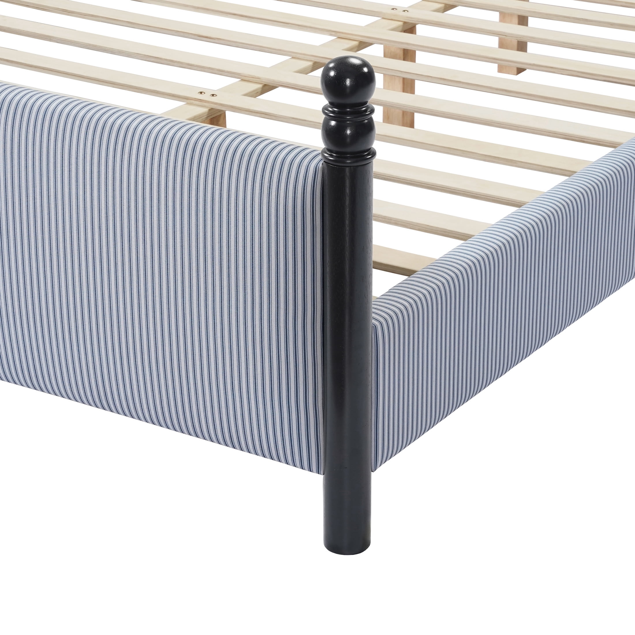 Christopher Knight Home 48" Striped King Upholstered Bed Frame with Headboard, Black+Blue White