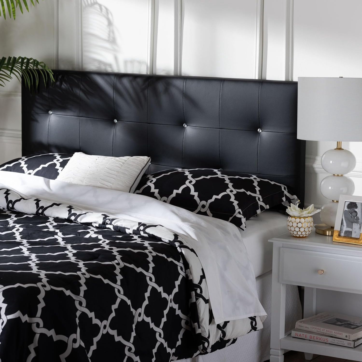Baxton Studio Dalini Faux Leather Tufted Full Panel Headboard, Black