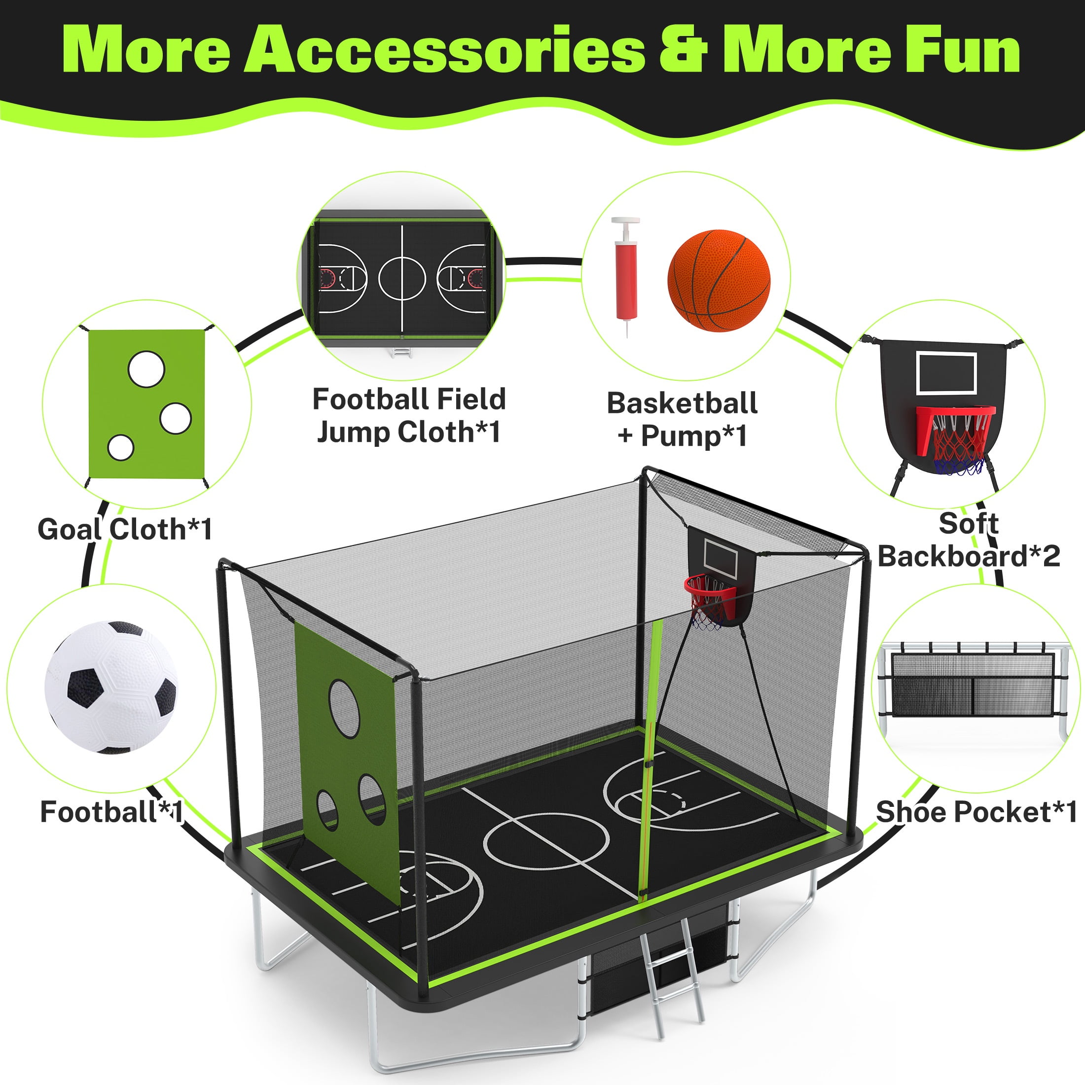 8X12FT Rectangular Trampoline with Enclosure Net, SEGMART Big Outdoor Rectangle Trampoline with Basketball Hoop, Large Square Trampoline 1322LBS Weight Capacity with Storage Bag for Kids, Adults