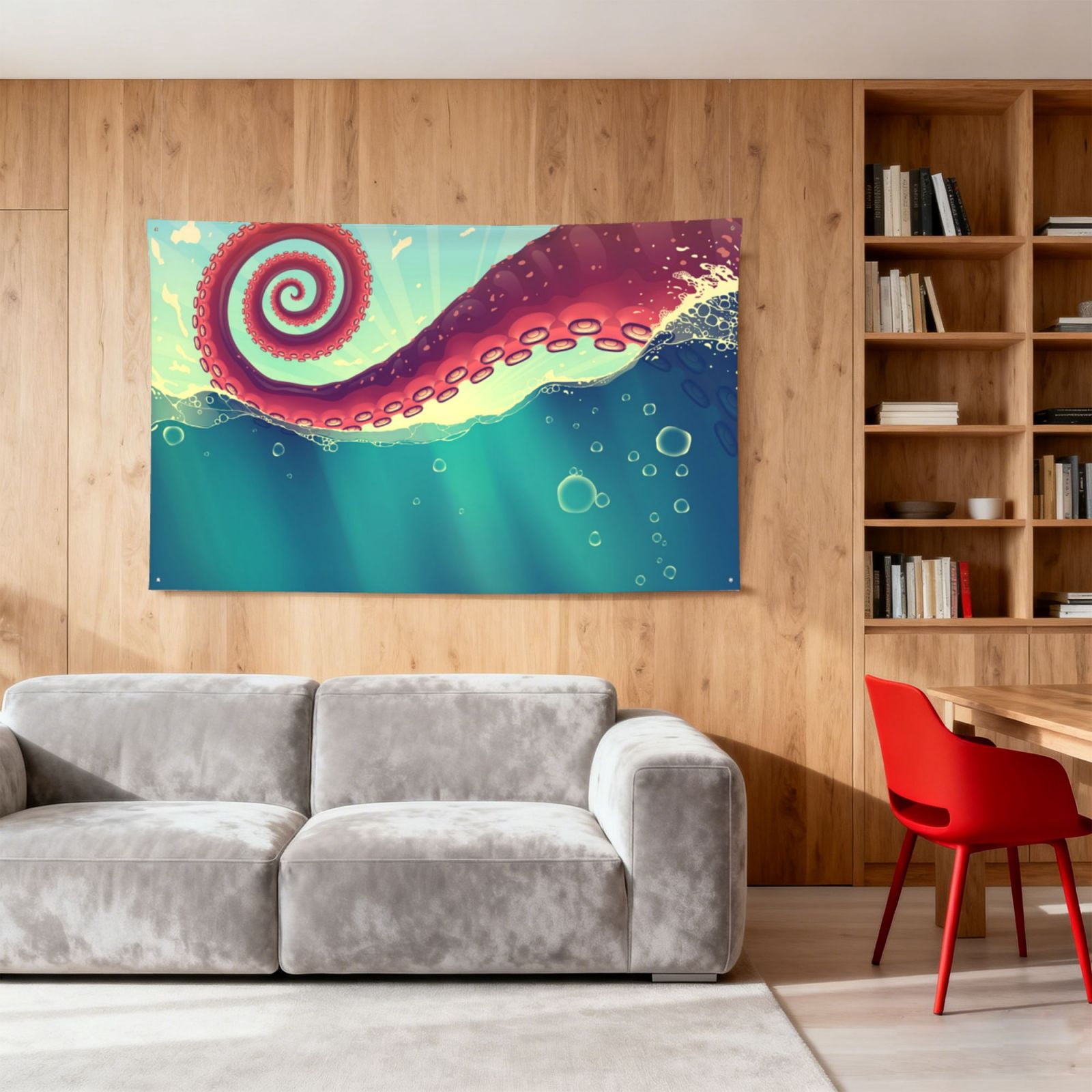 Red Octopus Tentacles Sea Water Four Hole Decorated Banner Flag for Garden Yard Home Decoration Indoor Outdoor 4x6 Ft