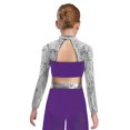 thumbnail image 2 of renvena Girls Long Sleeve Lyrical Dance Crop Top Sequins Backless Rhinestones Press Button Jazz Hip Purple 8, 2 of 5
