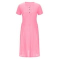thumbnail image 5 of Summer Ladies Short Sleeved Pink Dresses Crew Neck Solid Color Button-up Pocket Plus Size Up to 65% off!, 5 of 7