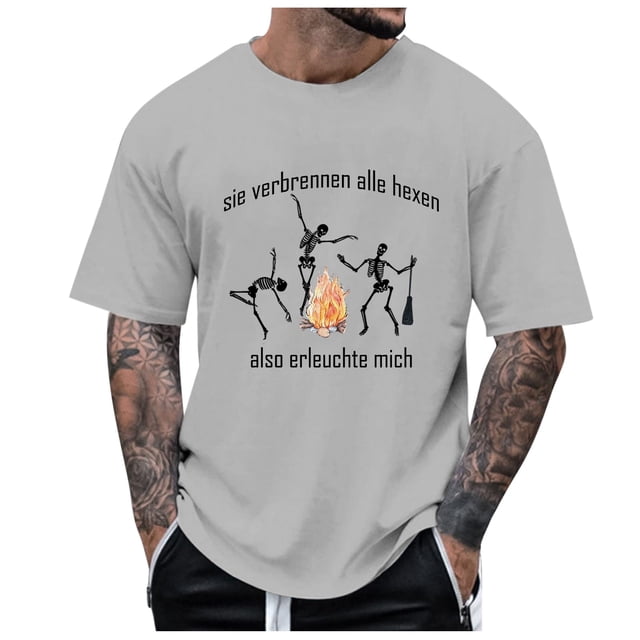 Haut à Manches Courtes Imprimé Thème Halloween pour Homme Col Rond Décontracté Graphique Feu Grande Taille Couleur Unie