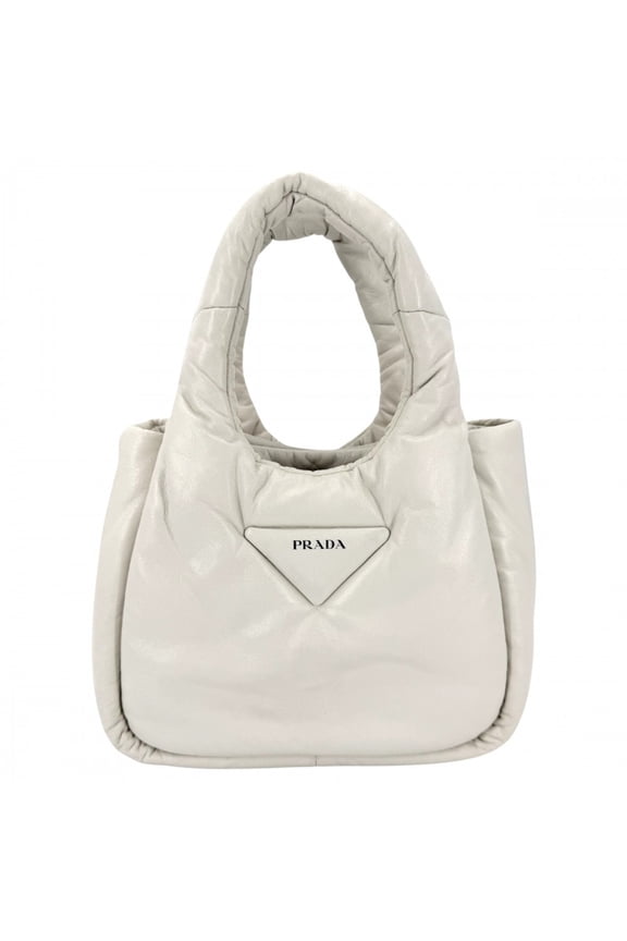 Pre-Owned Prada Women's Triangle Logo Padded Mini Handbag PRADA 1BA359 Leather White Gold...