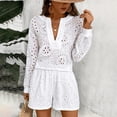 thumbnail image 2 of MORTTIC Women's Elegant V-Neck Lace Blouse & Shorts Set - Summer Semi-Sheer Hollow-Out Two Piece Outfit, 2 of 7