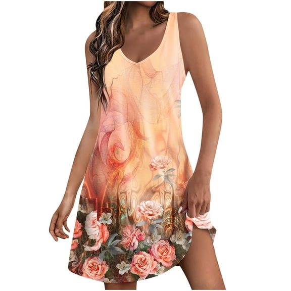 LYXSSBYX Boho Dresses for Women 2024 Women's Casual Sundress With Pockets Summer Boho Beach Dress Floral T-Shirts Dress V Neck Loose Tank Dresses