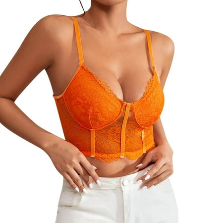HYSYSB Sports Bras for Women balconette Bras for Women bras for Women seamless Bra womens Fashion Sexy Round Neck Wrapped Chest Solid Color Vest Tank Shirt Blouse bralettes for Women Orange XS