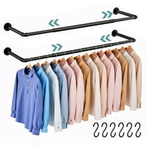 Untyo 2 Pack Expandable Clothes Rack, Industrial Pipe Wall Mounted Clothing Rack,Heavy Duty Hanging Closet Rod for Closet Storage