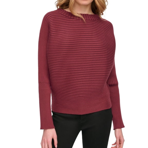 DKNY Womens Ottoman-Rib Dolman Pullover Sweater, Purple, X-Small