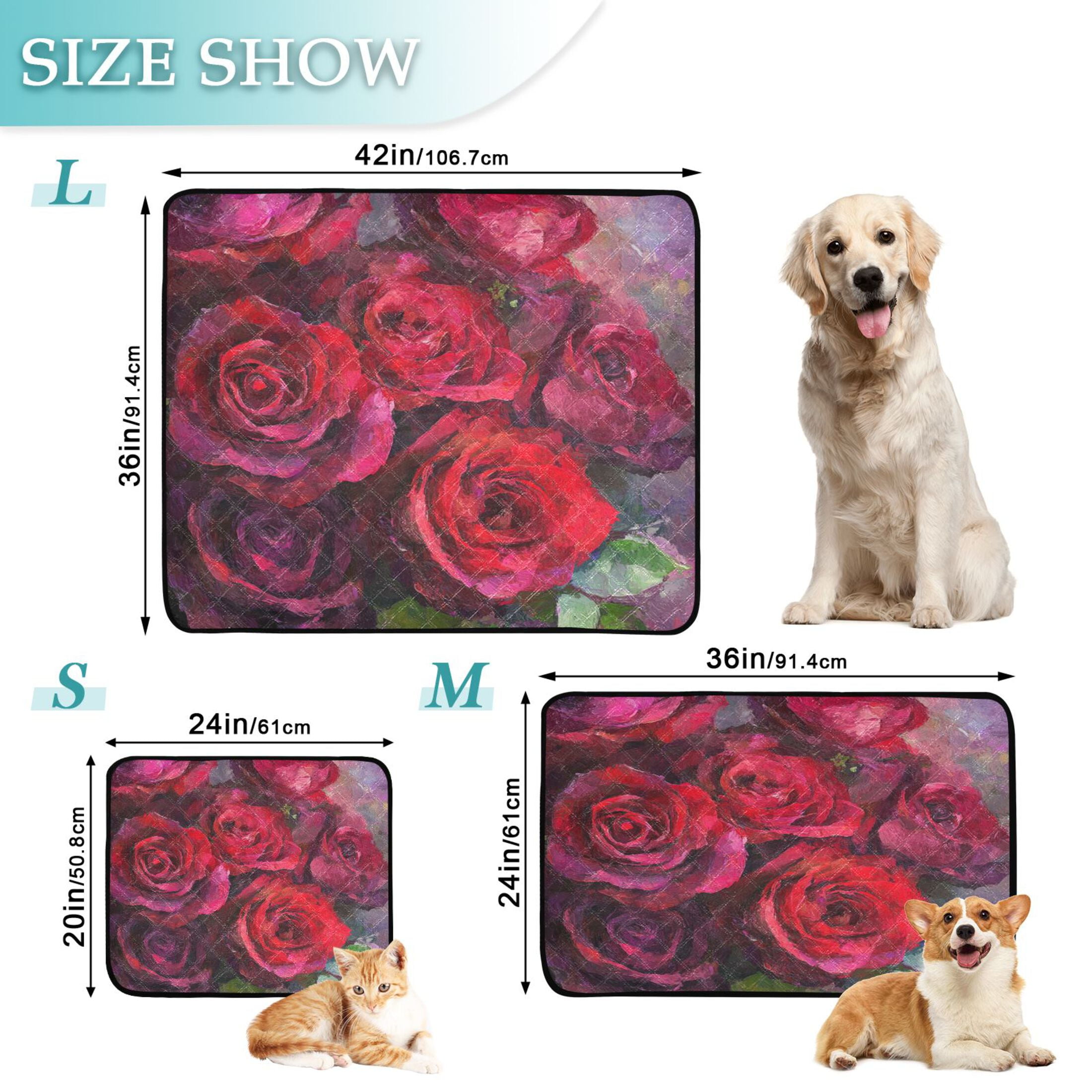 Qxltty Deep Red Roses Cat litter Pads Pet Set of 2 Diaper Mats Center Anti-leakage Layer Absorbent Soft and Comfortable