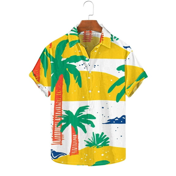 GERsome Men's Short Sleeve Hawaiian Shirts Summer Button Down Floral Shirts Tropical Beach Vacation Tops S-5XL