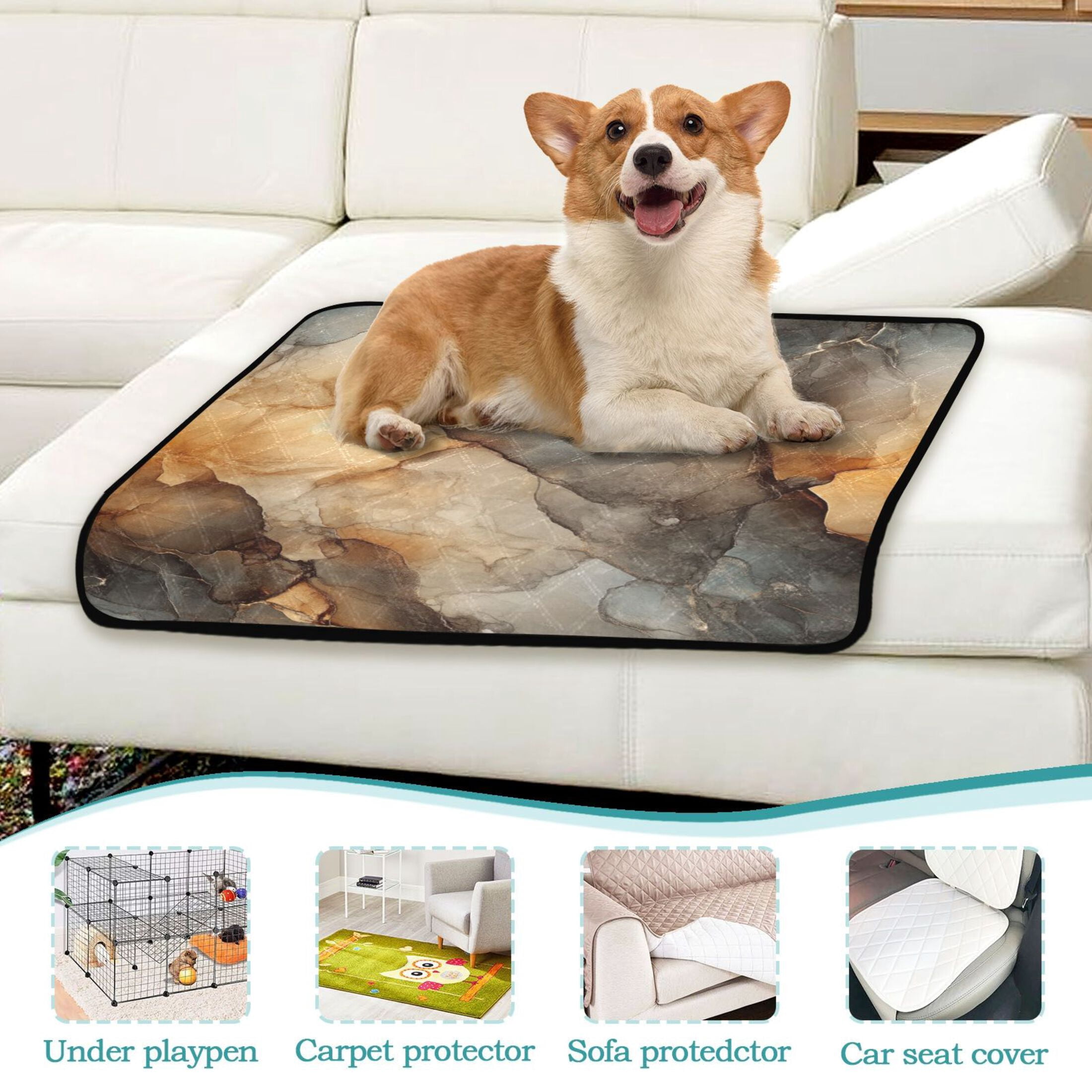 Qxltty Marble Brown Pattern Cat litter Pads Pet Set of 3 Diaper Mats Center Anti-leakage Layer Absorbent Soft and Comfortable