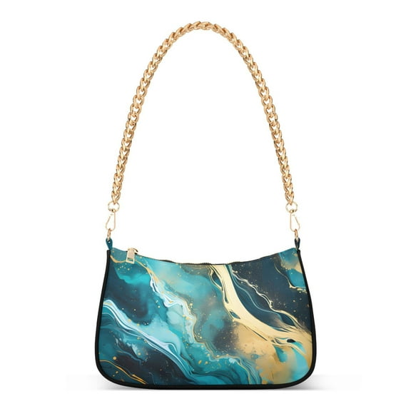 Womens Chain Shoulder Bag Green Marble and Golden Classic Tote Handbags Fashion Clutch Hobo Purse with Zipper for Travel Casual