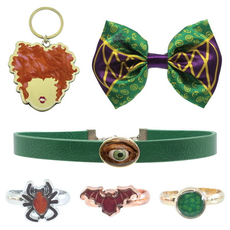 Party City Hocus Pocus Winifred Sanderson Costume Accessories for Adults, with Hair Bow, Choker, 3 Rings, and Keychain