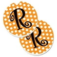 thumbnail image 1 of Monogram Initial R Orange Polkadots Set of 2 Cup Holder Car Coaster, 1 of 1
