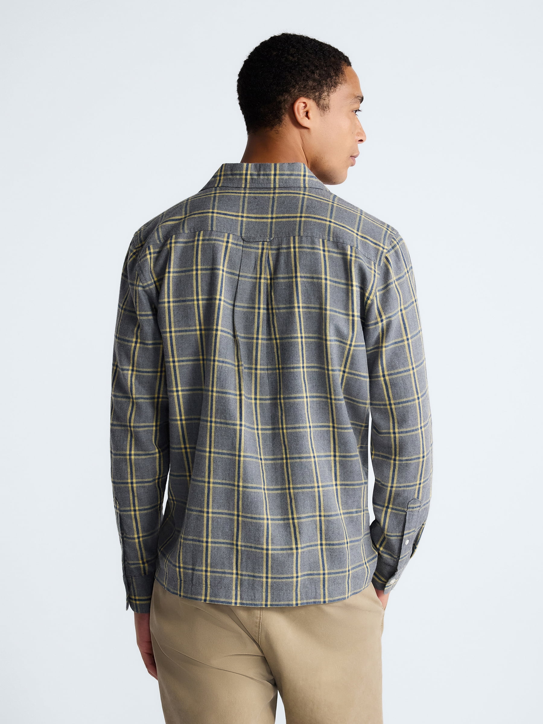 Free Assembly Men's Cotton Camp Shirt with Long Sleeves, Sizes S-3XL