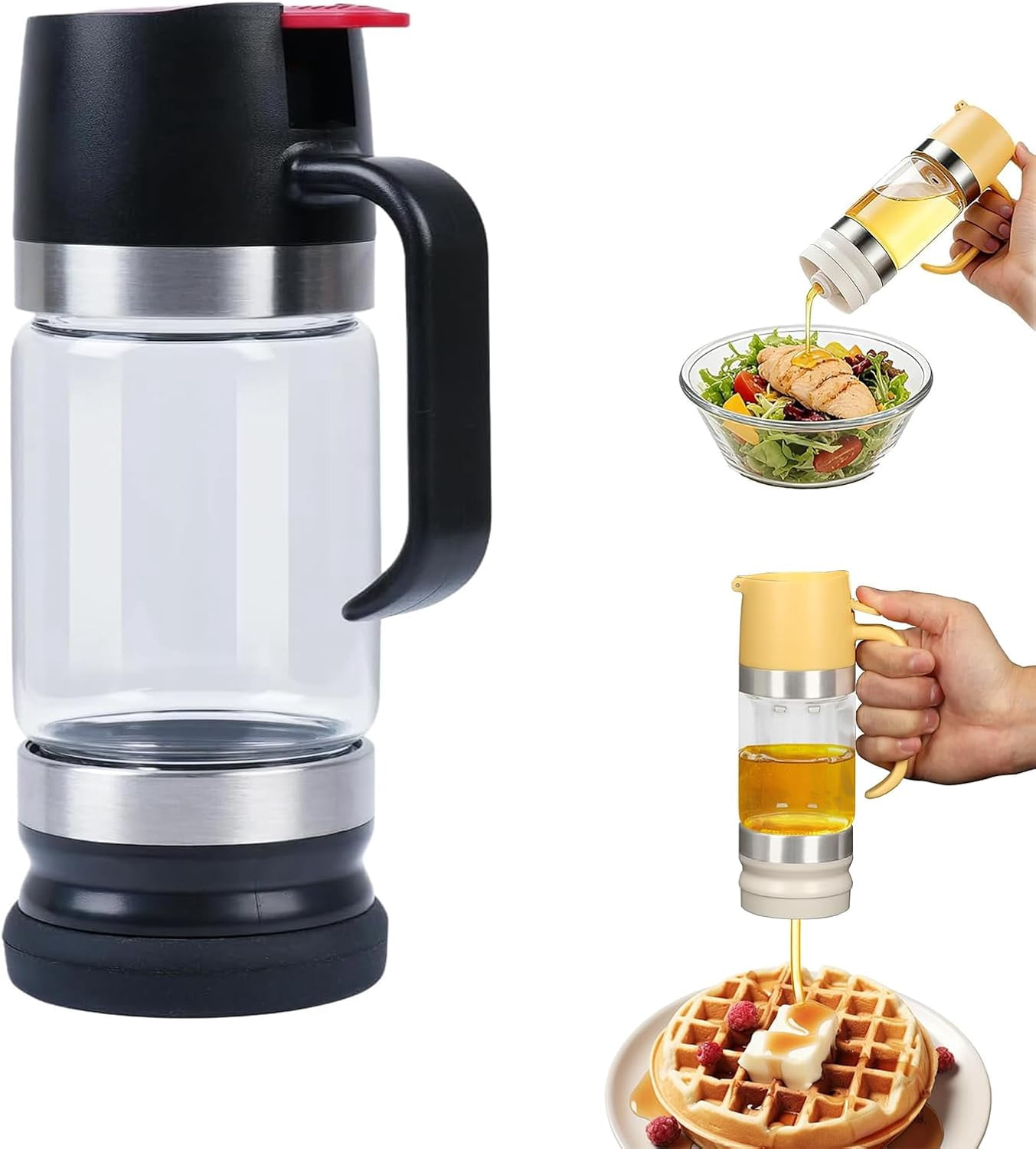 2026 Upgrade Honey Dispenser No Drip with Base, 12OZ Glass Honey Jar pot with Handle, Multi-Purpose Syrup Dispenser for Pancakes, Coffee, Tea, Salad & Simple Syrup (Yellow)