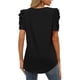 thumbnail image 3 of Camisa informal para mujer, cuello en V, manga abombada, tela elástica, cómoda, Color sólido, Top elegante para verano, oficina en casa, 3 of 6