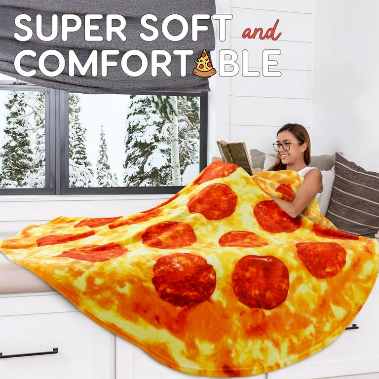 Zulay Kitchen Double Sided Novelty Blanket - 60 inch Pepperoni Pizza with Pizza Box Gift Packaging