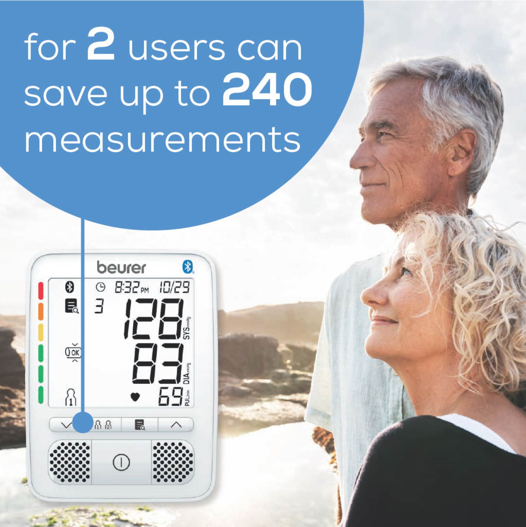 Beurer Premium 800 Blood Pressure Monitor with Bluetooth and Speaker, FSA & HSA Eligible, Talking Function, Stores 240 Readings for 2 Users, Wide-Range Upper Arm Cuff