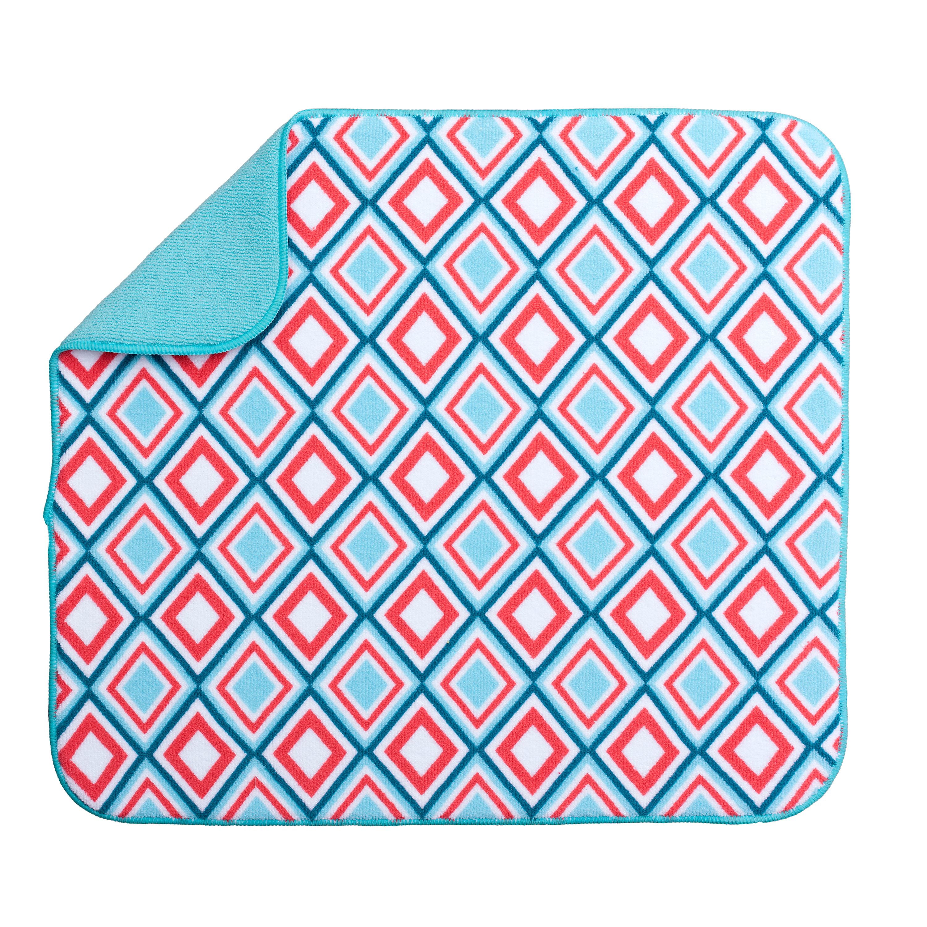 Kitchen Basics Dish Drying Mat, Aqua Diamond, 16" x 18"