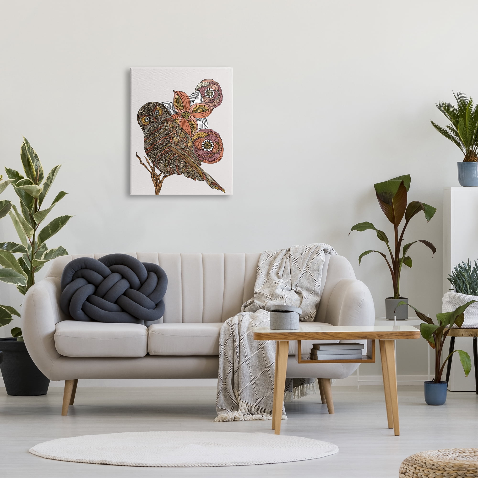 Stupell Industries Elaborate Patterned Owl Flower Blossom Stripes Detail Graphic Art Gallery Wrapped Canvas Print Wall Art, Design by Valentina Harper