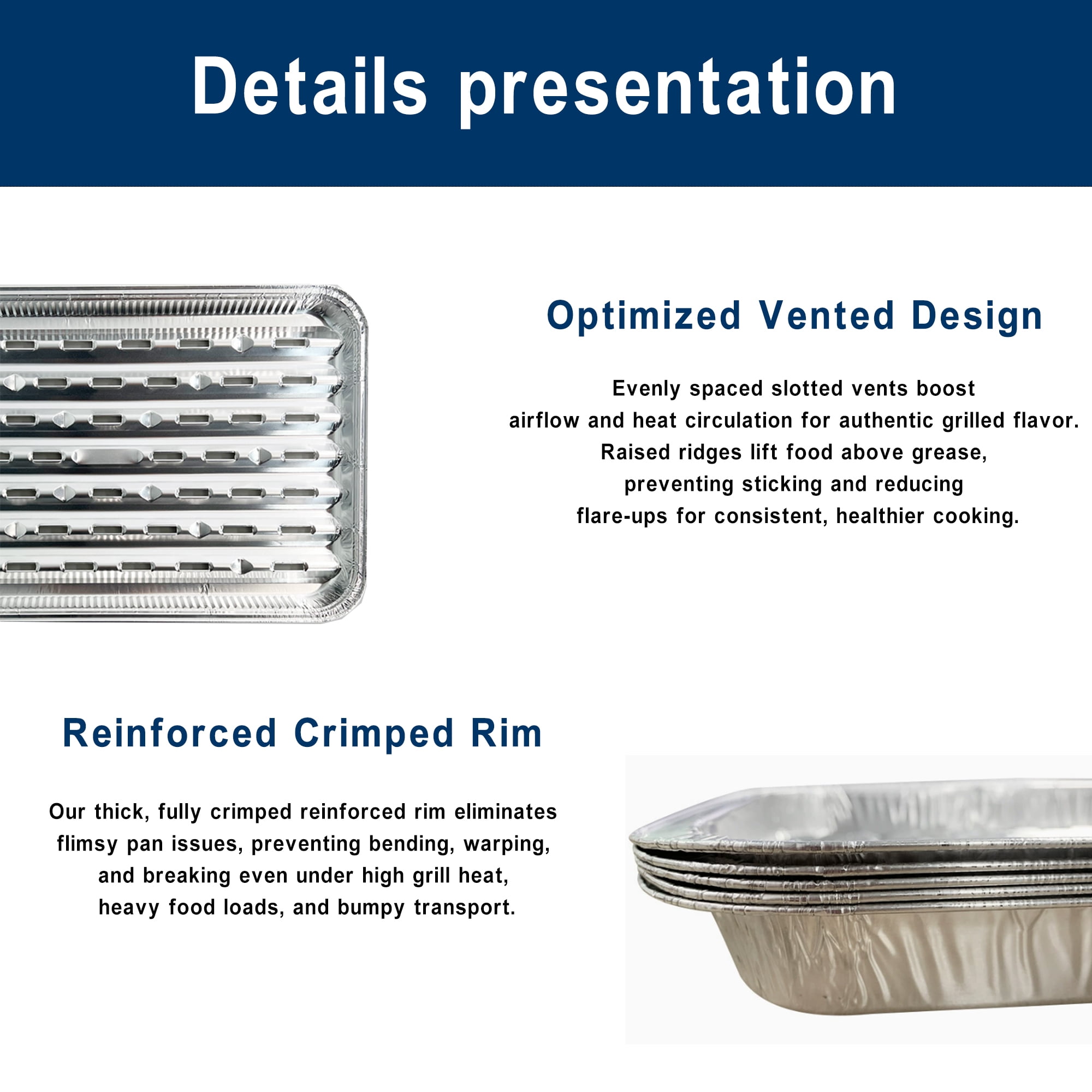 Weiwen 20 Pcs Broiler Pans with Ribbed Surface for BBQ, , Disposable Aluminum Foil Trays for Oven with Hole, 9.2" x 13.5" Grill Pan Liners