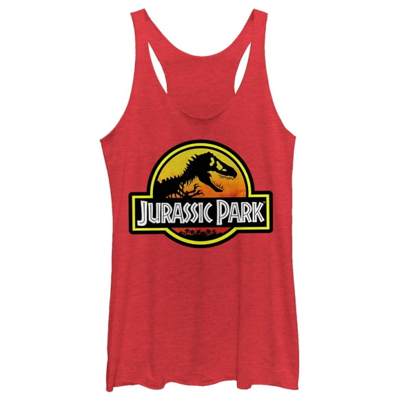 Women's Jurassic Park Logo Outlined Racerback Tank Top Red Heather X Small