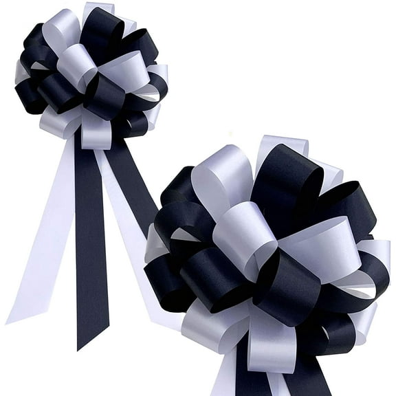 Navy Blue & White Pull Bows - 8" Wide, Set of 6, Memorial Day, 4th of July, Wedding, Reception, Pew Bows, Christmas, President's Day