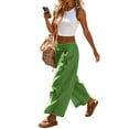 thumbnail image 5 of Women's Loose Wide Leg Track Pants Drawstring Pockets Elastic Waist Capri Casual Summer Hiking Pants Green XL, 5 of 6