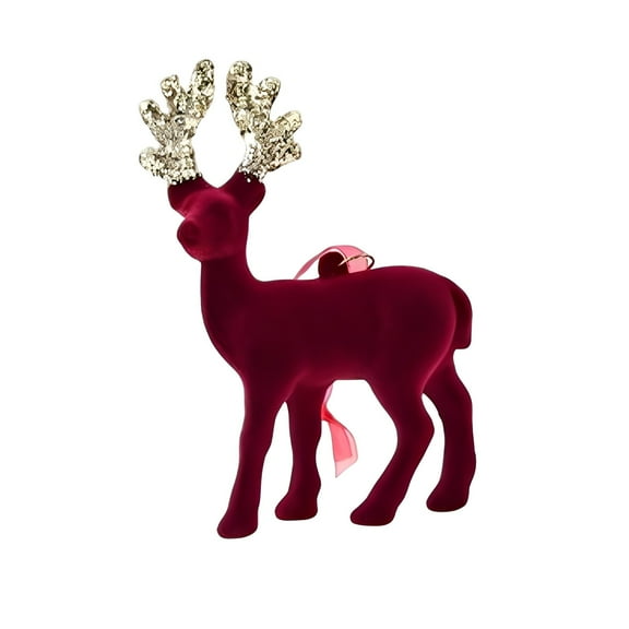 Christmas Reindeer Decorative Pendant - Christmas Reindeer Decoration, Red Velvet Standing Deer Statues Small Elk Centerpiece for Xmas Holiday Party Dinner Tabletop Decorations