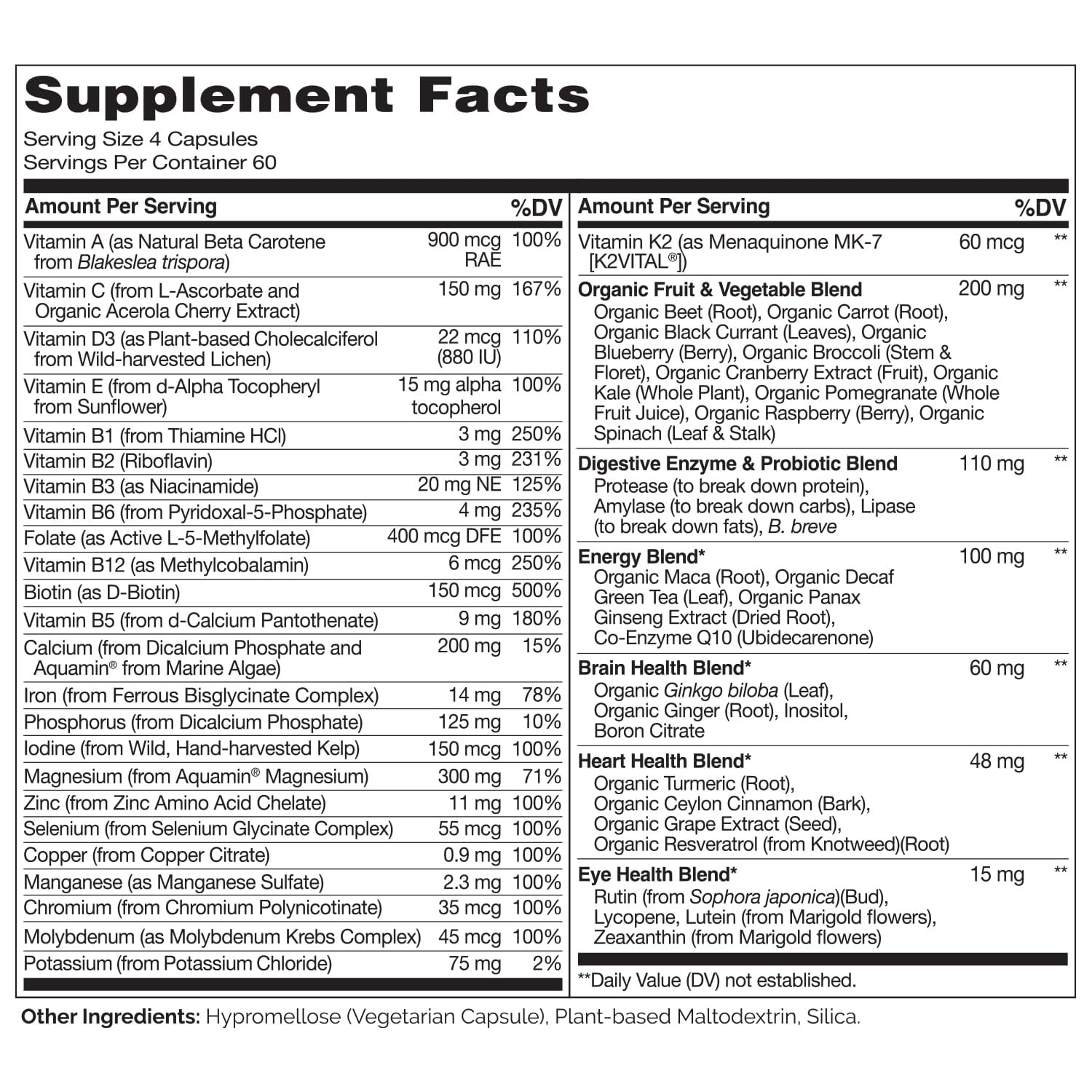 NATURELO Whole Food Multivitamin for Women - with Vitamins, Minerals, & Organic Extracts - Supplement for Energy and Heart Health - Non GMO - 240 Vegan Capsules