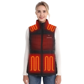 ORORO Verwarmd damesvest met powerbank, licht gewatteerd verwarmd vest voor dames, Zwart, L