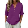 thumbnail image 3 of Uootdi Womens Henley Tops V Neck 3/4 Sleeve Cotton Linen Blouses Casual Half Button Tunics Office Daily Business Casual Wear Gift, 3 of 8