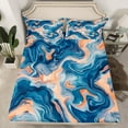 thumbnail image 2 of Manfei Marble Abstract Twin Sheet Sets, Blue Orange Stripes Ombre Twin Fitted Sheet, Marbling Artwork Flat Sheet, Super Cozy Room Decor, 3-Piece, 2 of 7
