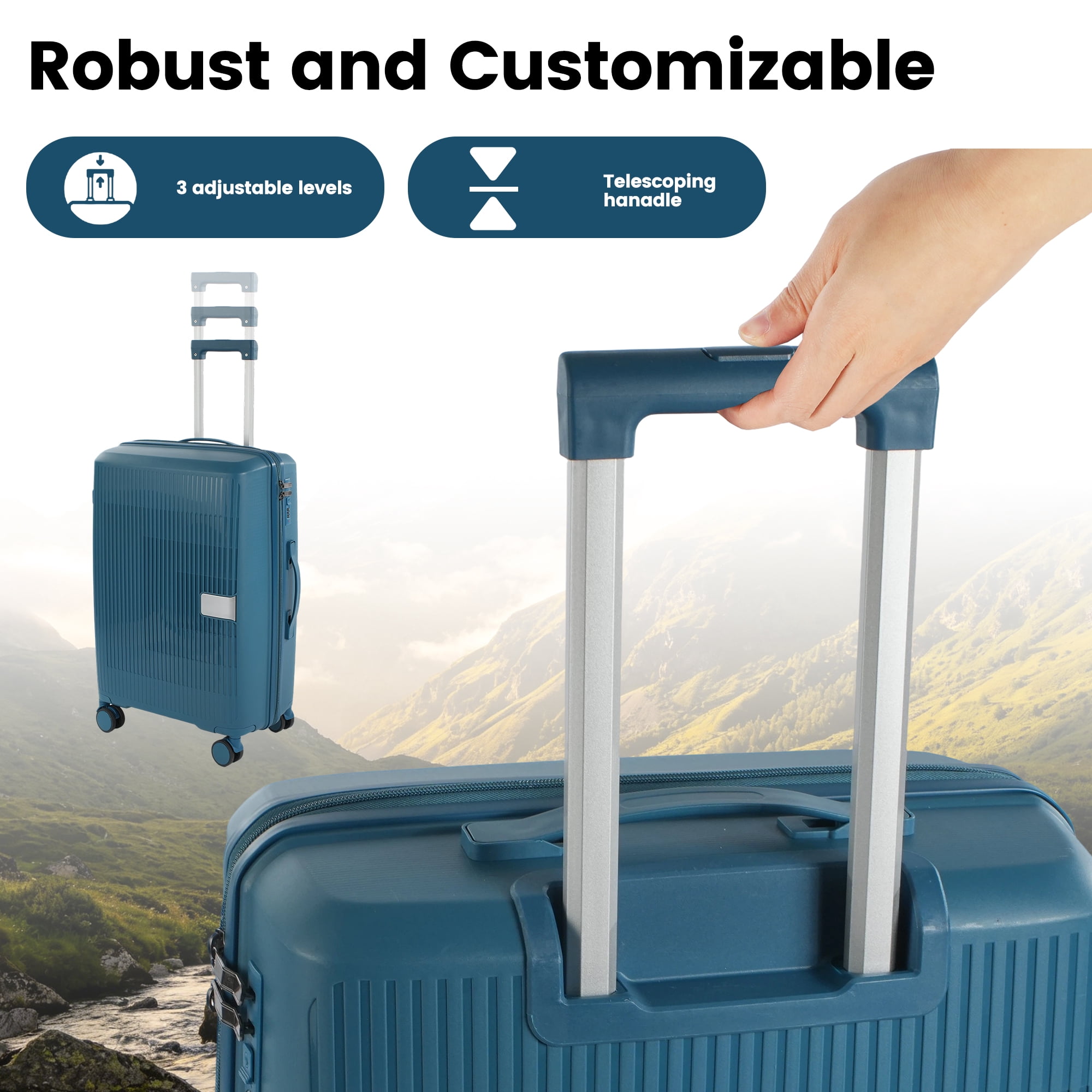 Travelhouse 3 Piece Checked Hard Shell Luggage Set Lightweight Suitcase with Lock and Spinner Wheels,Peacock blue