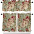thumbnail image 2 of 3 Piece Curtains Tiers and Valances Set, Peony Flower Abstract Floral Print Vintage Farmhouse Decoration Rod Pocket Short Window Treatment Tiers Curtains Panel and Valance for Cafe Bathroom Kitchen, 2 of 5