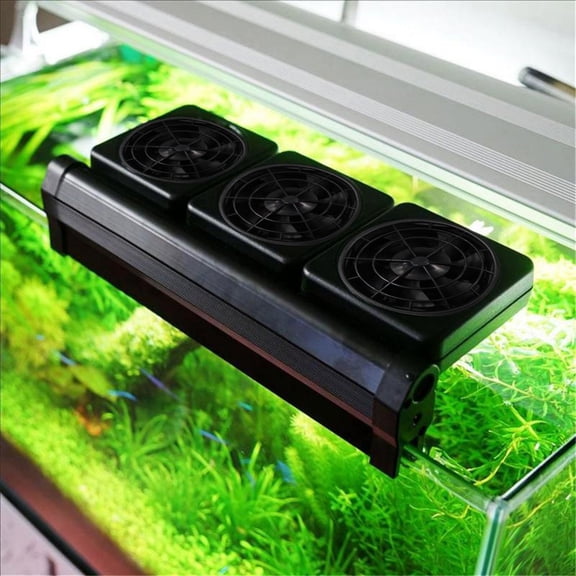 Ohmyroo 3-Head Aquarium Cooling Fan 12V Water Chiller Adjustable Wind Speed Clamp-On Cooler For Saltwater Reef Fish Tank
