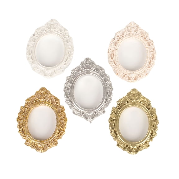 LAMIRO 5 Pcs Oval Photo Frame Table Decor Mini Resin Picture Frames Baroque Vintage Round DIY