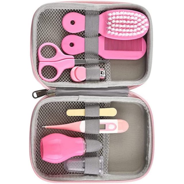 Kit de cuidado de la salud del bebé Kit de cuidado del recién nacido Termómetro de uñas para el cabello del cuarto de niños Conjunto de cuidado de la salud infantil con estuche de almacenamiento Rosa TUNC Sencillez