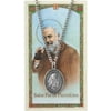 Pewter Saint St Pio Pietrelcina Medal with Laminated Holy Card, 1 1/16 Inch