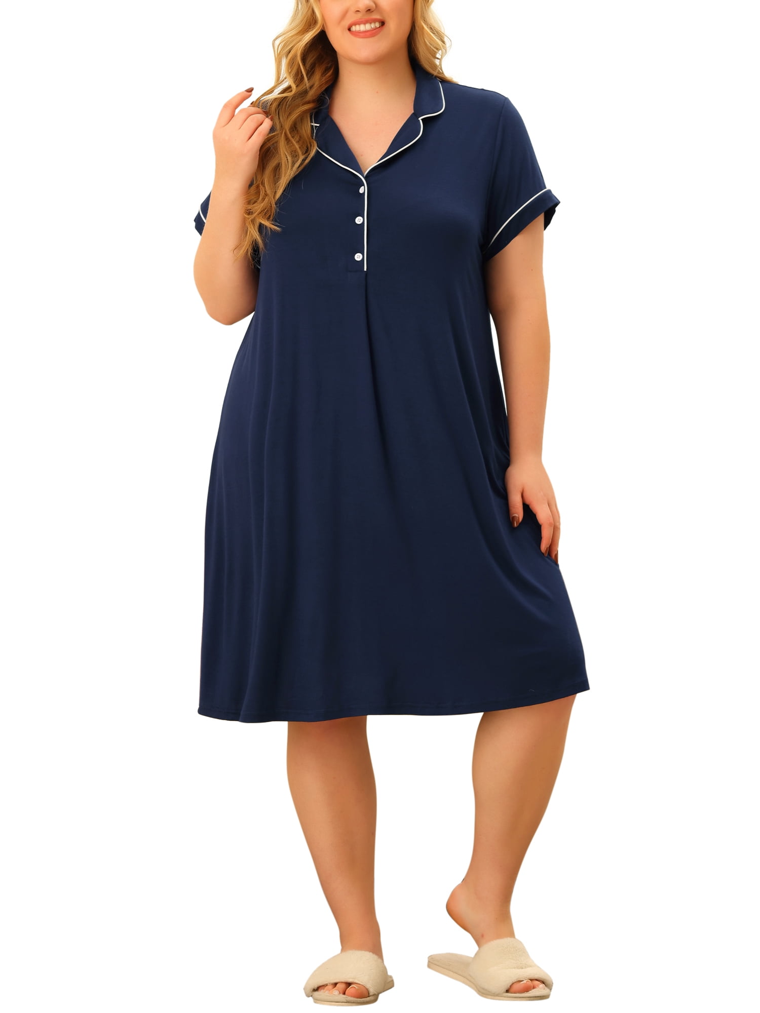 Unique Bargains Women's Plus Size Sleep Shirt Short Sleeves Nightgown Nightdress