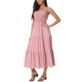 thumbnail image 4 of Unique Bargains Robe Maxi d'Été à Bretelles Spaghetti Smockée Décontractée Boho Sans Manches à Volants Rose m, 4 of 5