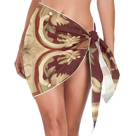 Pattern Tradditional Tribal Women Coverups Beach Cover Up Chiffon Swimsuit Bikini Wrap Short Skirt Beach Slit Tie Waist