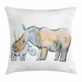 thumbnail image 1 of Hippo Throw Pillow Cushion Cover, Mother and Baby Two Hippos Drawn with Watercolor Effect in Pastel Colors, Decorative Square Accent Pillow Case, 16 X 16 Inches, Blue Grey Tan and White, by Ambesonne, 1 of 2