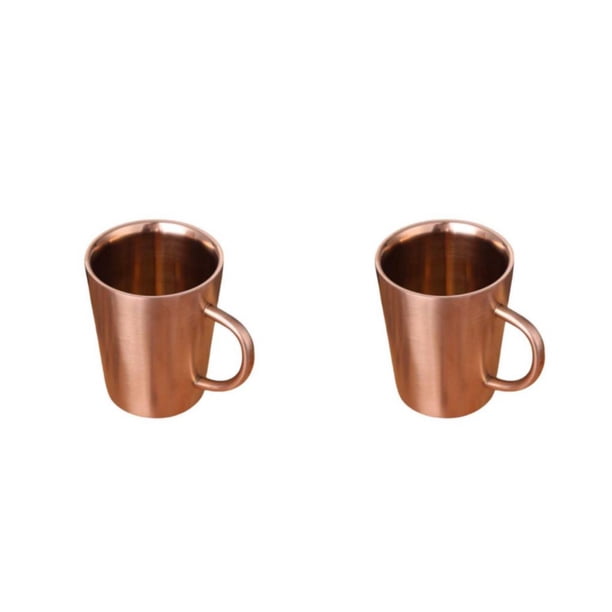 Injueey Diseño de asa para beber Cerveza Taza Agua Té Taza de café Aire libre Doble pared Acero inoxidable Café Viaje Leche Jarra Oro rosa 2piezas
