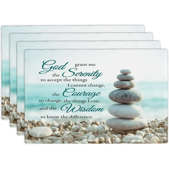 Beach Stone Placemats Set of 4 Coastal Serenity Prayer Table Mats Washable Place mats for Party Kitchen Dining Decoration 12x18 Inch