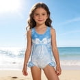 thumbnail image 2 of Shadoumai Girls Swimsuit One Piece Size 6 Front Criss Cross Tankini with Shorts Lightweight Color Block Beach Skirt Cute Ruched Bathing Suit Ruched Adjustable Strap Summer Girl's Swimwear, 2 of 7